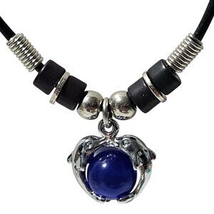 Boho Blue Glass Dolphin Pendant Black Leather Beaded Necklace Fashion Jewelry